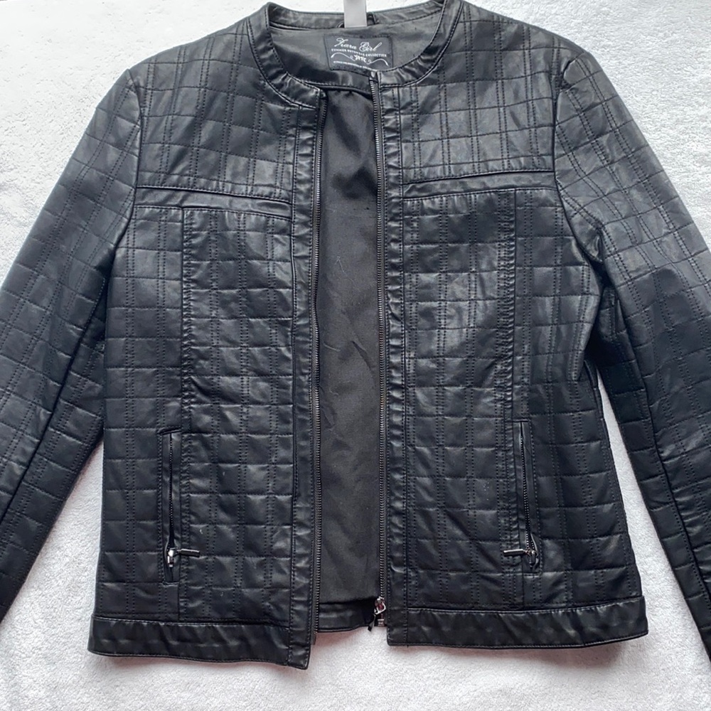 zara kids faux leather black jacket